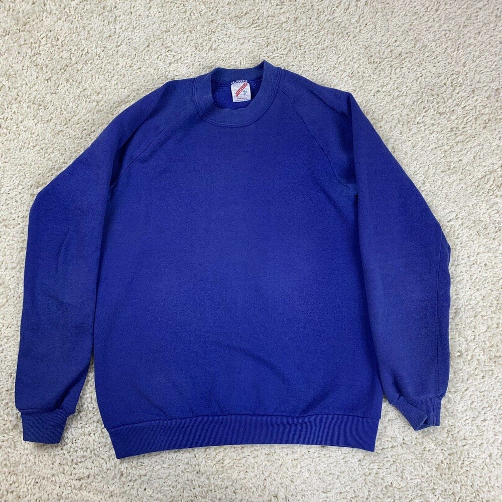 Vintage Jerzees Sweatshirt Blank Mens Medium Pullover 90s Made in USA Blue